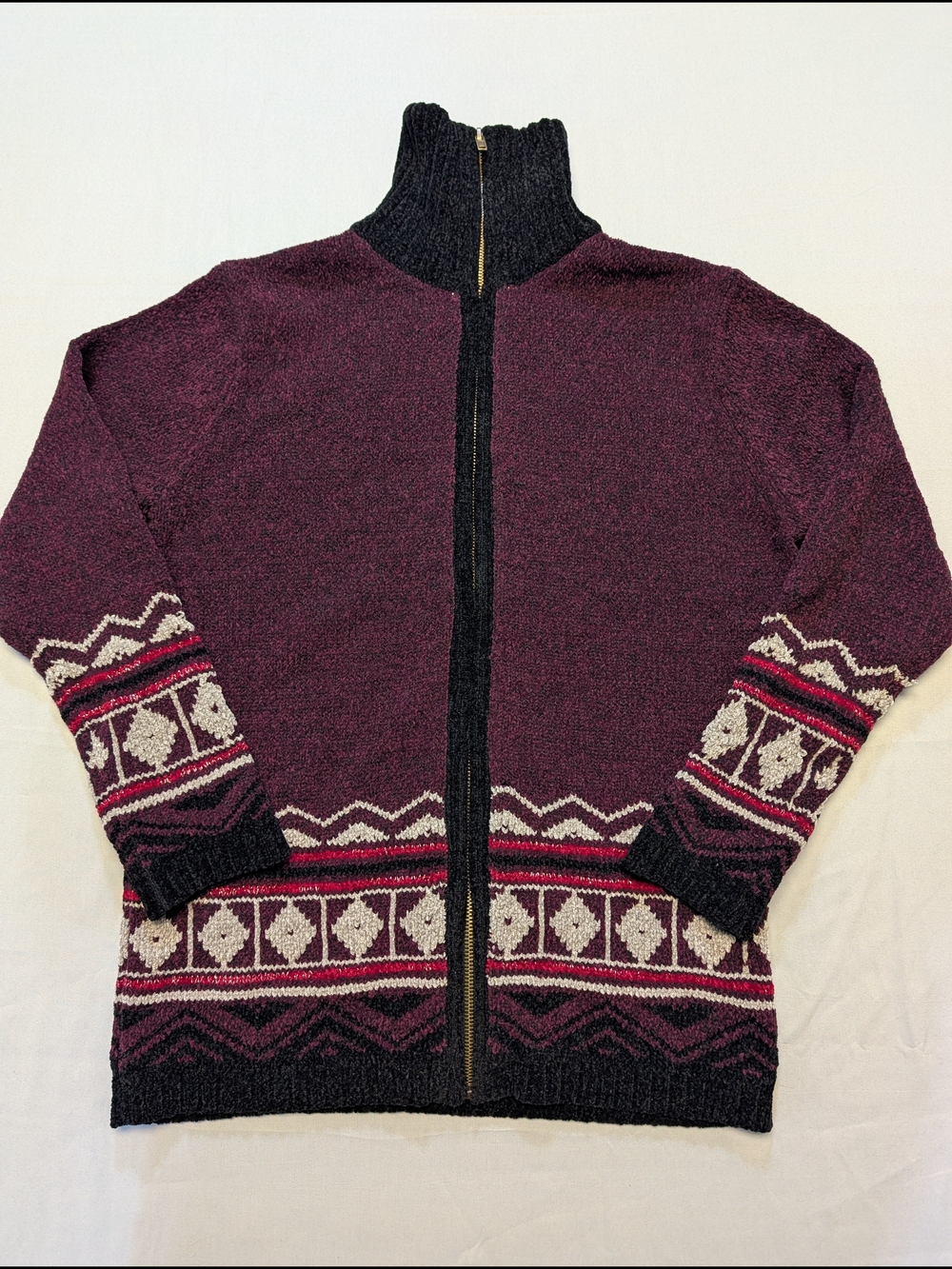 Erika Petite Vtg Zip Cardigan Sweater Aztec/Nordic Fair Isle Sounthweatern Sz S